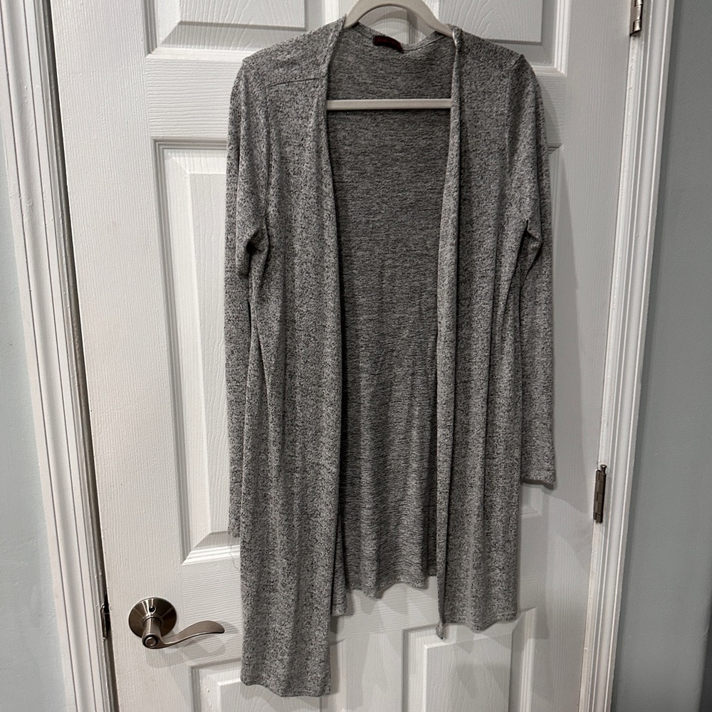 Gray Long Open Front Cardigan Sweater